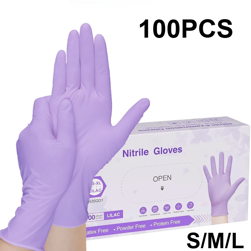 Medical Gloves - 10-100pcs Disposable Purple Nitrile Gloves Latex