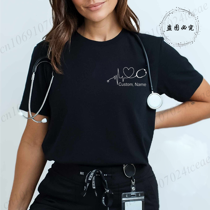 Stethoscope - Custom Name Nurse Shirt Stethoscope Heartbeat