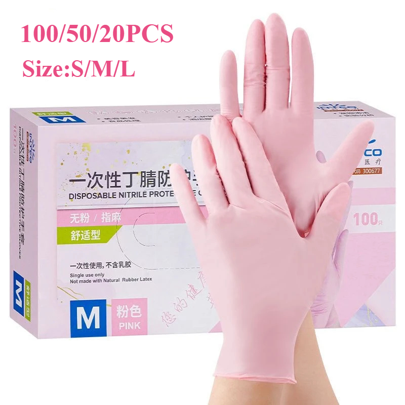 Medical Gloves - 20/50/100PCS Pink Nitrile Gloves Disposable Latex